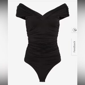 Express Off Shoulder Ruched Bodysuit Black Thong Snap Closure NWT Size XS